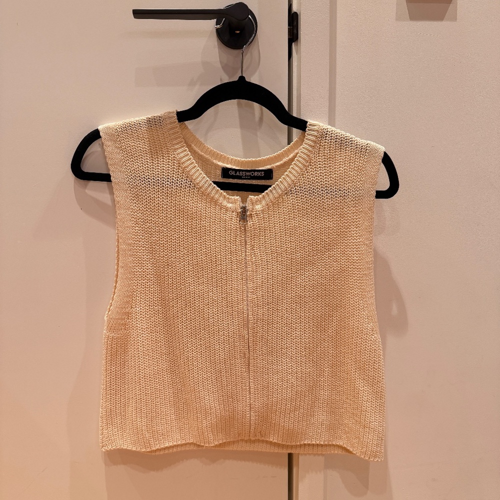 Glassworks London - Zip Detail Sleeveless Knit - Cream - XS
